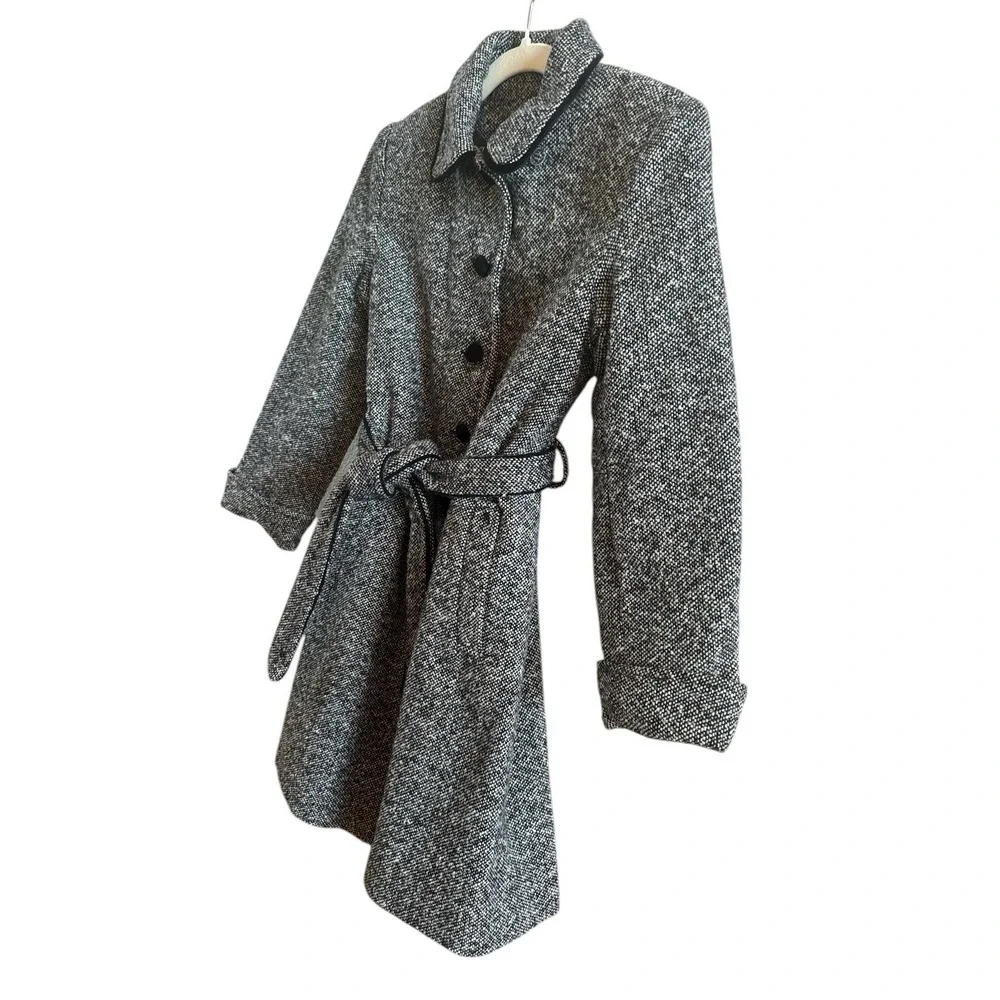 Talbots Kids Girls Size 12 Black White  Herringbone Wool Blend Knee Length  Coat